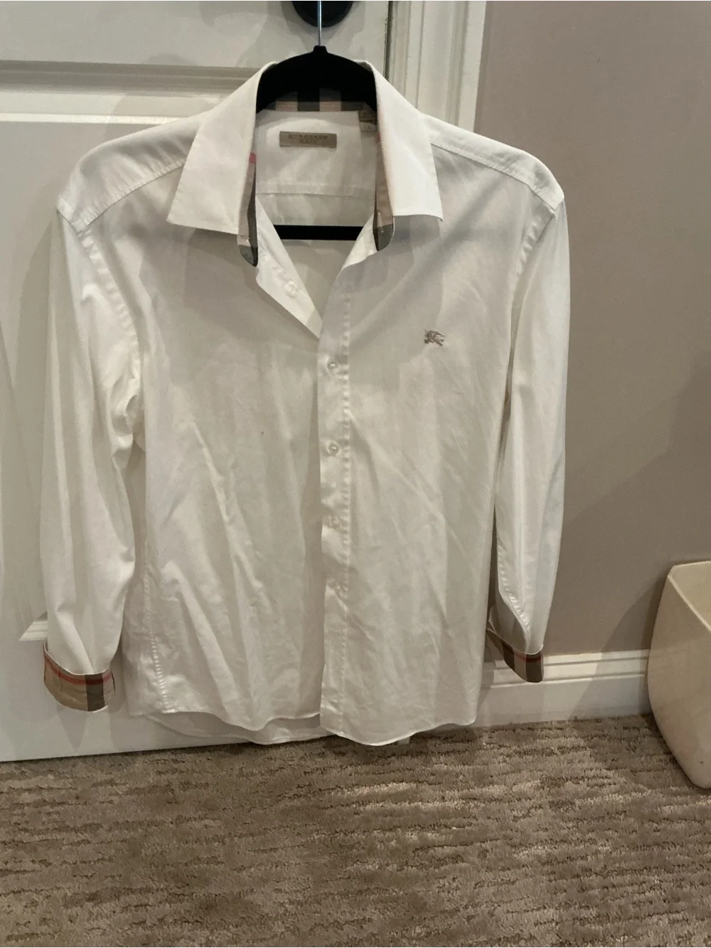 Burberry Brit White Dress Shirt with Signature Check Trim - Picture 1 of 4